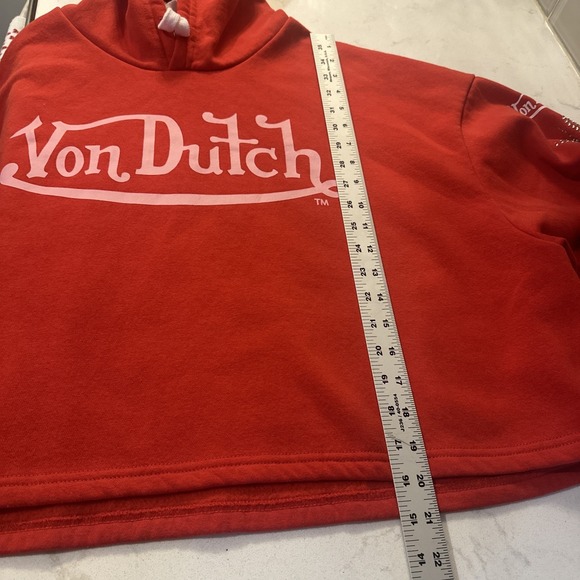 Von Dutch Red Cropped Embellished Hoodie Size XLARGE - Picture 15 of 16